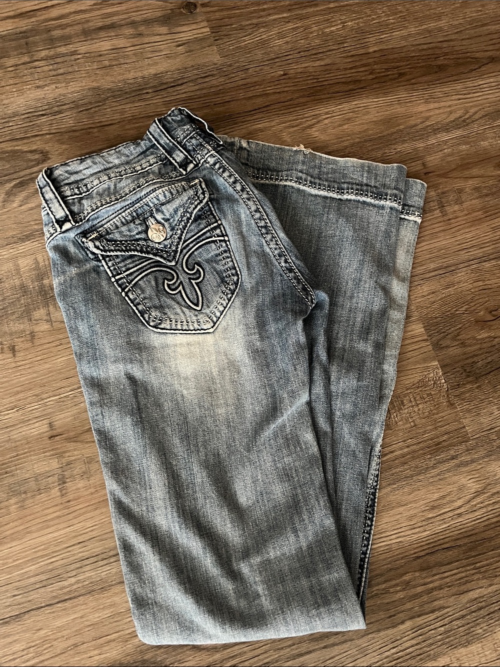 Rock Revival Women's Light Blue Flare Jeans with Embroidered Back Pocket